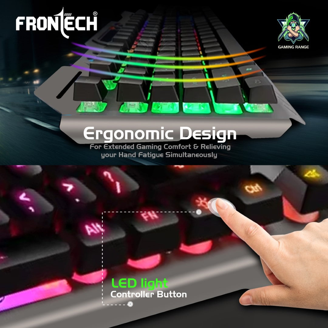 Frontech Wired Gaming Keyboard | 104 Keys | Rainbow Backlight | USB Plug & Play (KB-0049) Frontech Wired Gaming Keyboard | 104 Keys | Rainbow Backlight | USB Plug & Play (KB-0049)